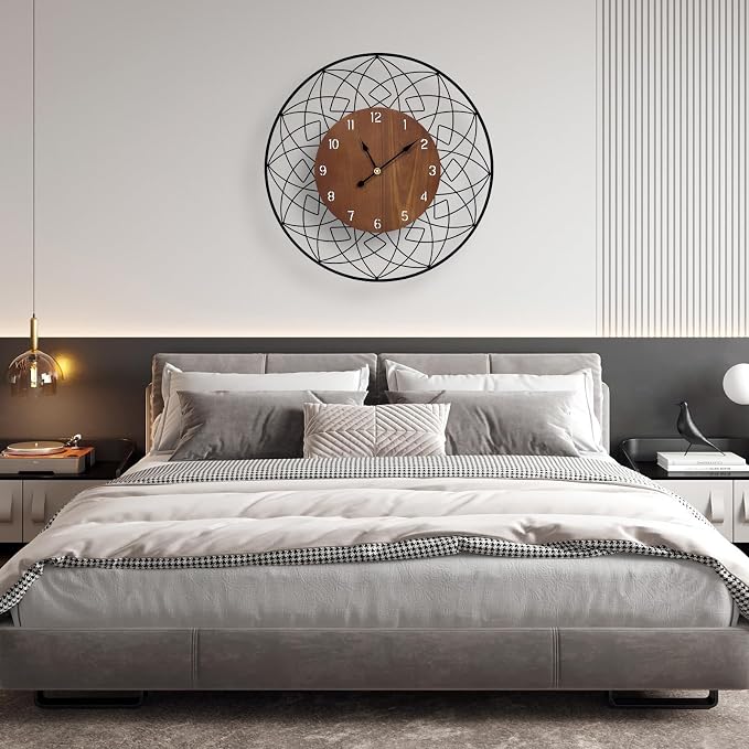 22 Inch Wood Wall Clocks, Silent Non Ticking Battery Operated Rustic Round - Image 5