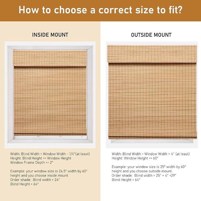 SEEYE Cordless Bamboo Roman Shades, Roll Up Blind Privacy Shade - Image 6