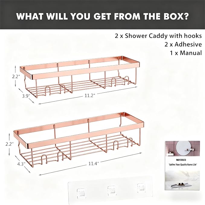 Moforoco Shower Caddy Shelf Organizer Rack, Self Adhesive Black Bathroom - Image 3