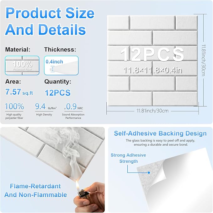 12 Pack Acoustic Panels, Sound Proof Foam Panels - Image 2