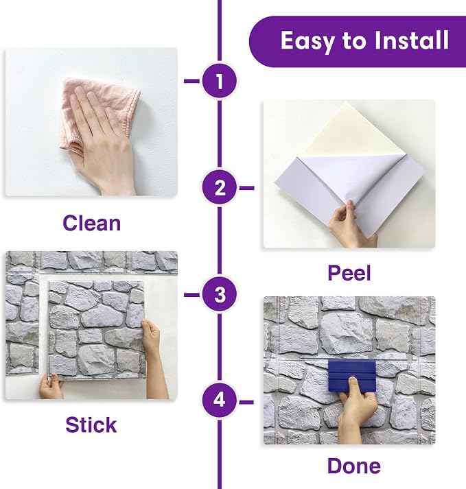 3D Faux Stone Wall Panels Peel and Stick Whitewash, Stone-Look Textured Wall - Image 6