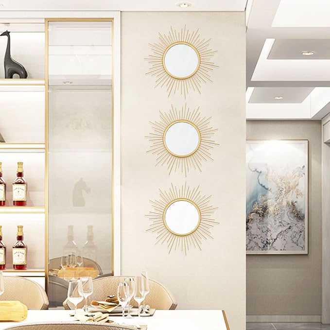 3 Pack Metal Mirrors for Wall Sunburst Wall Mirrors Home Décor Decorative - Image 5