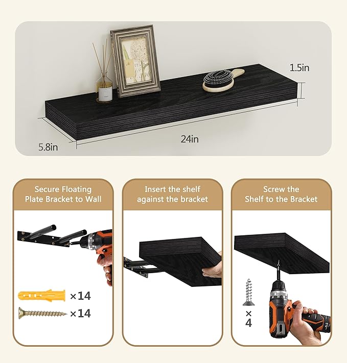 Vervida Black Floating Shelves for Wall, Floating Shelf for Living Room - Image 3