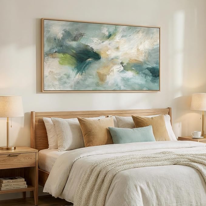 Large Framed Sage Green Abstract Wall Art - Image 2