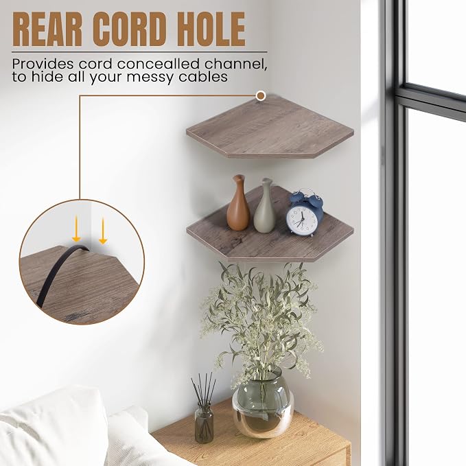 Fun Memories Corner Shelf Wall Mount, Corner Floating Shelves, Rustic Wood Wall - Image 7