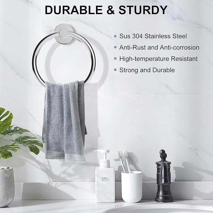 SetSail Towel Holder for Bathroom Wall 4 Packs Towel Ring Stainless Steel Heavy - Image 2