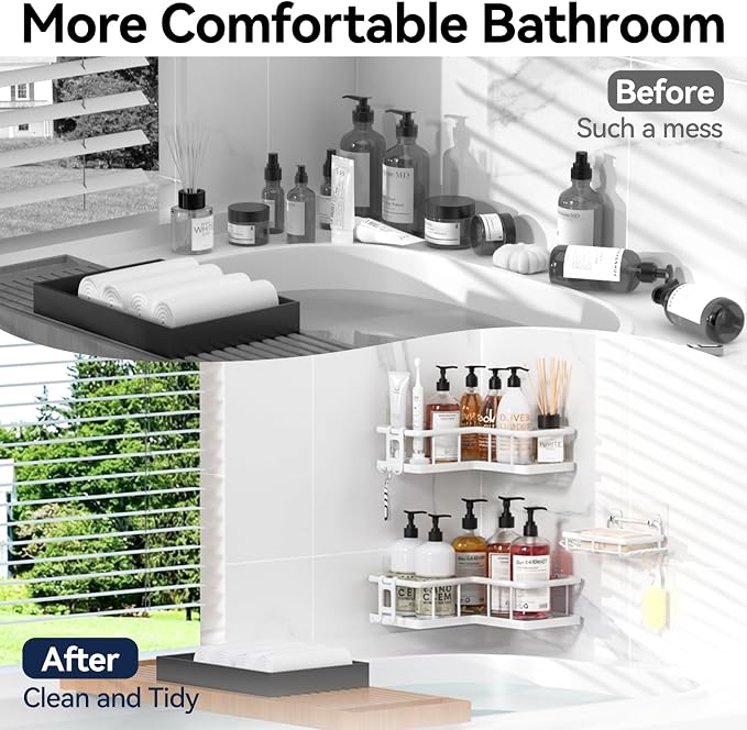 YASONIC Shower Caddy Corner, No Drilling Shower Organizer Corner - Image 7
