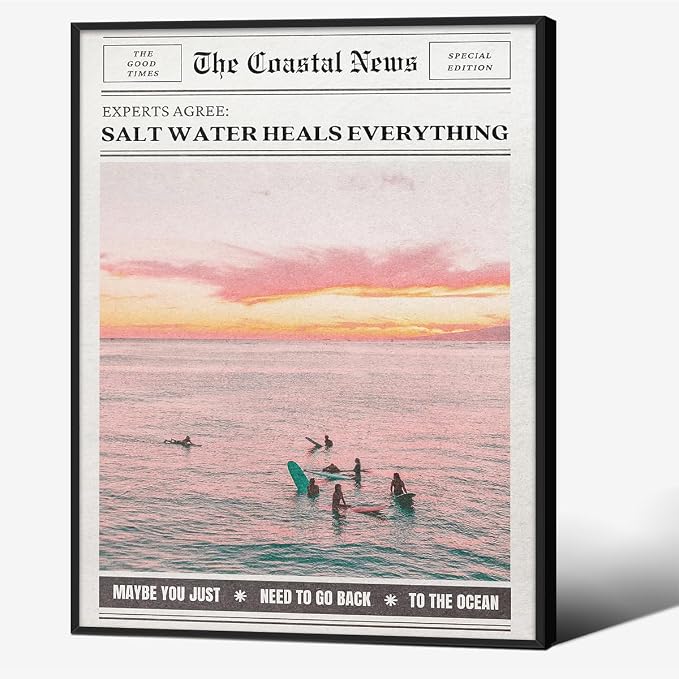 Pink Beach Newspaper Posters Vintage Fashion Coastal Girl Surf Wall Art 08x10 by Unknown