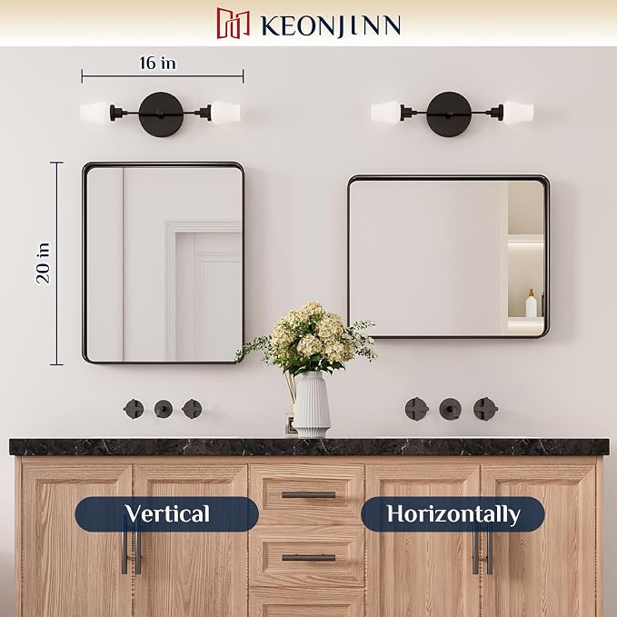 Keonjinn Black Bathroom Mirror for Over Sink, 16 x 20 Inch Rounded Rectangle - Image 8