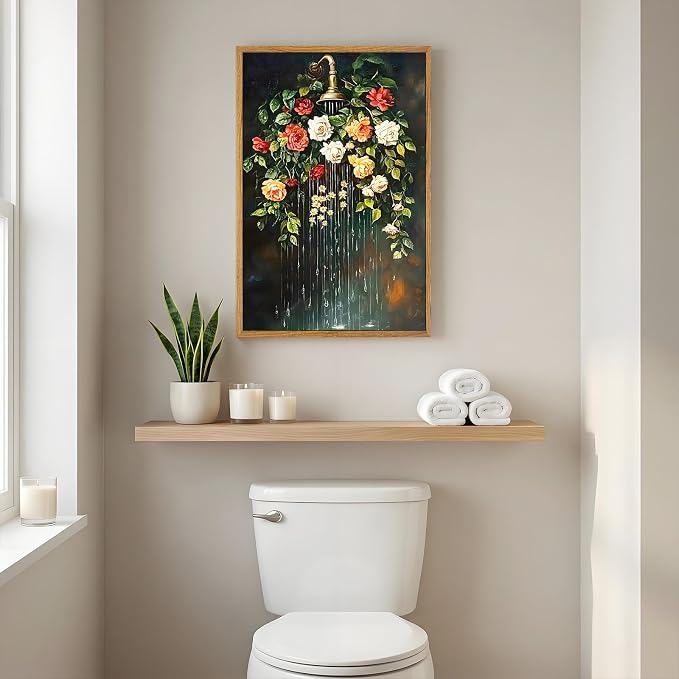 AtterrirArt Framed Vintage Bathroom Wall Art, Moody Roses Botanical Canvas - Image 3