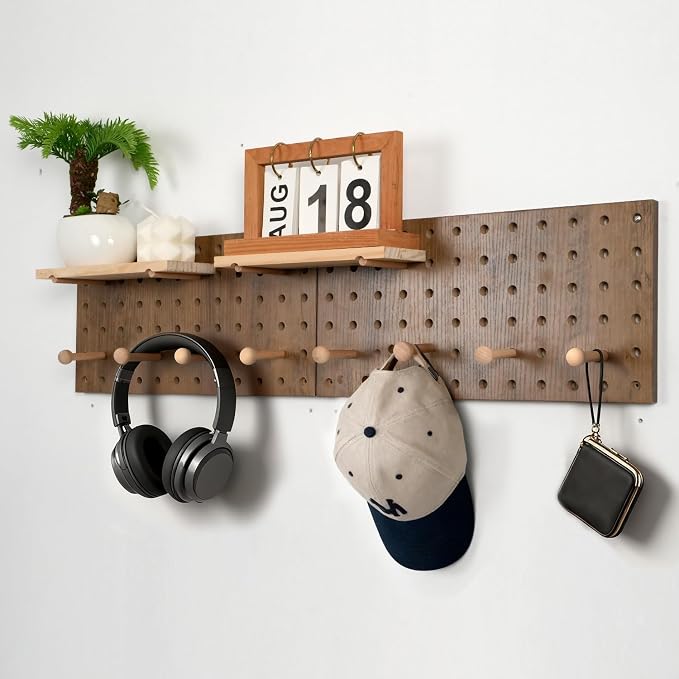 Brown Wood Pegboard Modular Display Wooden Pegboard Combination Wall Organizer - Image 2