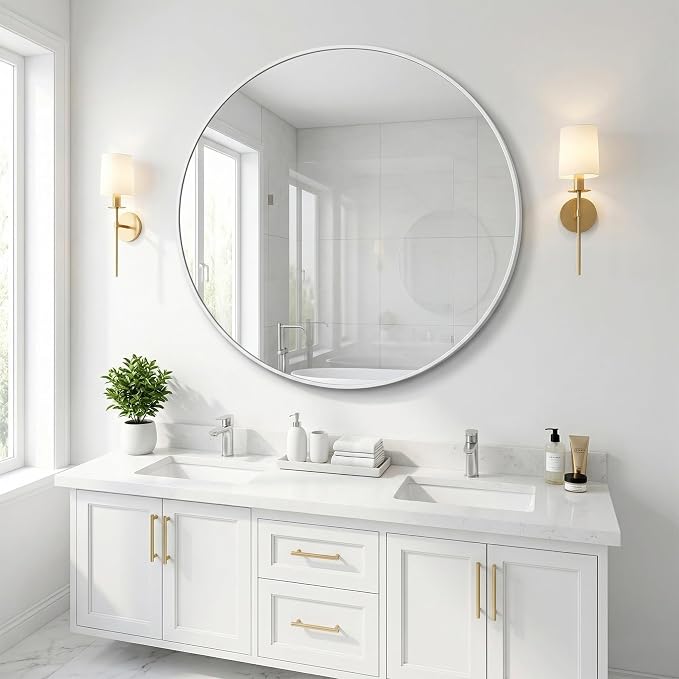 HARRITPURE Round Mirror 24" White Wall Mounted Circle Mirrors Vanity Mirror - Image 6