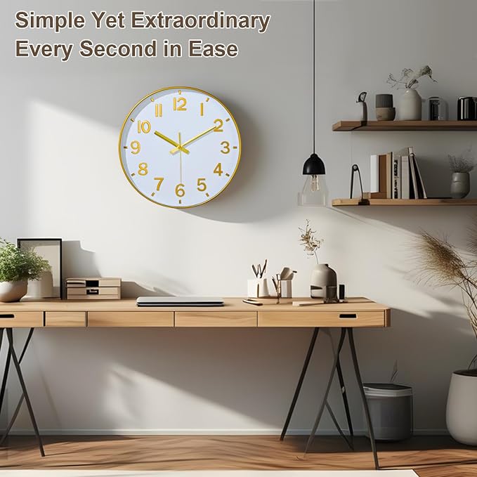 Gold Wall Clocks Battery Operated, 12 Inch Non Ticking Digital Wall Clock - Image 2