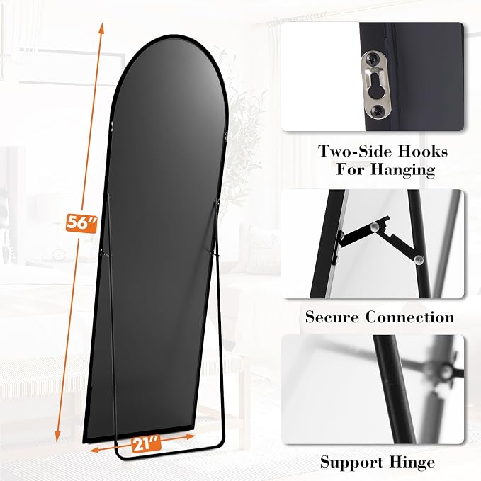 Sweetcrispy 56"x21" Arched Full Length Mirror, Leaning or Standing Full Body - Image 5