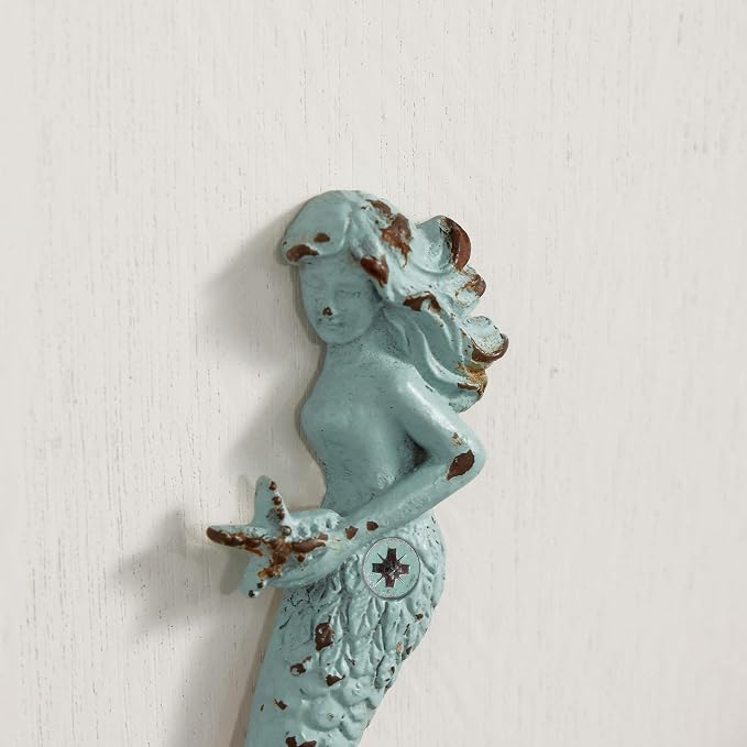 SOFFEE DESIGN 2PCS Green Mermaid Side Profile Hooks, Beach Themed Towel Hangers - Image 8