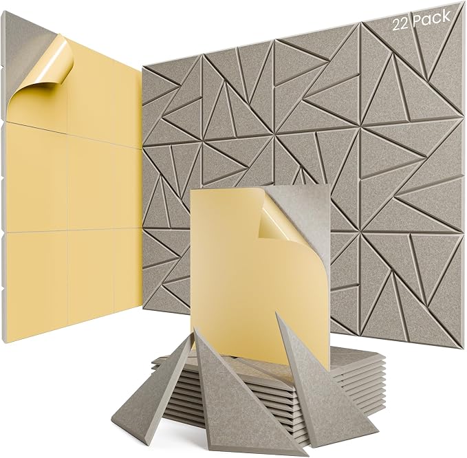 22 Pack Acoustic Panels with Self-Adhesive, Sound Panels High Density, by ROOME