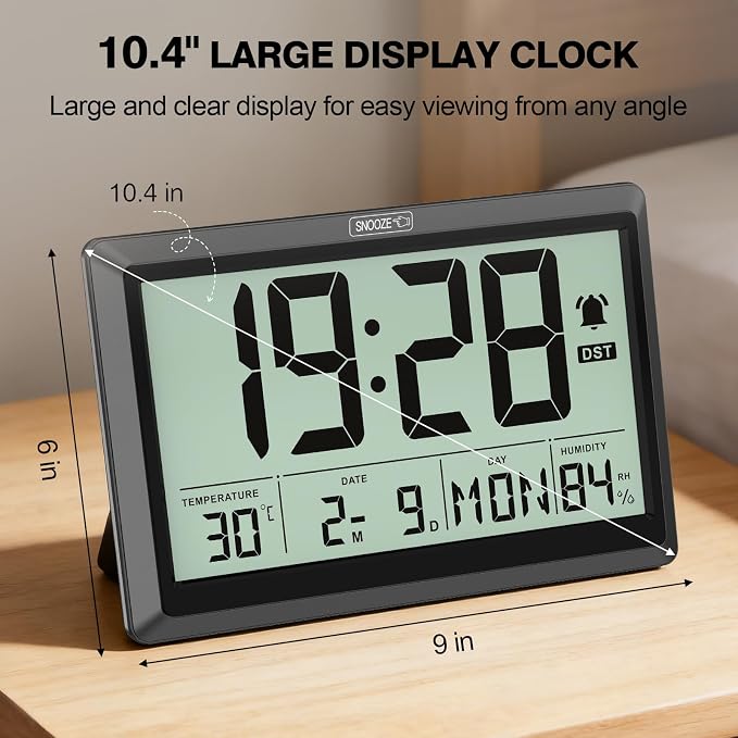 XREXS 10.4 Inch Digital Wall Clock, Battery Operated Large Display Clock - Image 3
