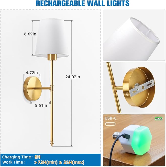 NIORSUN Battery Operated Wall Sconce Set of 2, 10 Colors Wireless Wall Lamps - Image 7