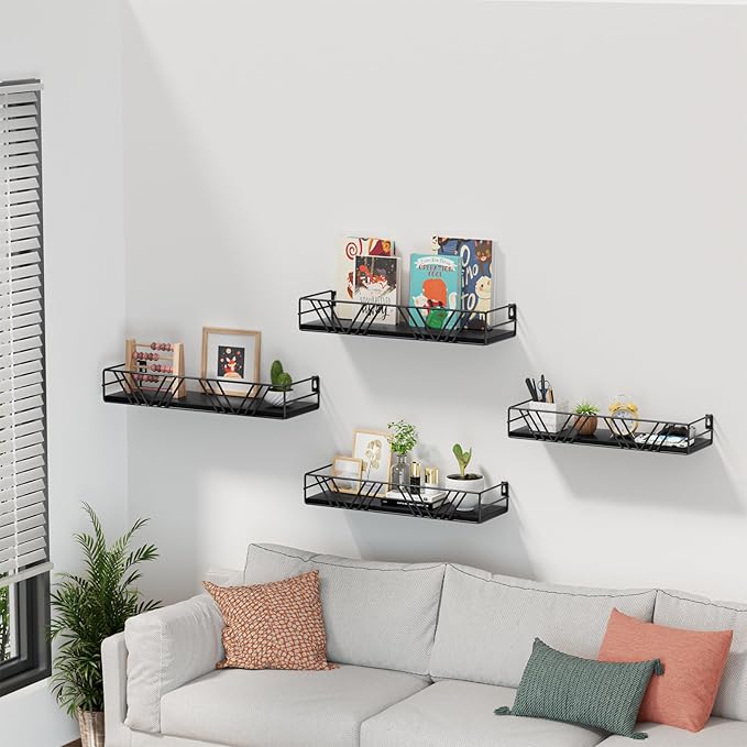 Amaoot Floating Shelves for Wall Set of 4, Different Sizes Mounted Wood - Image 2