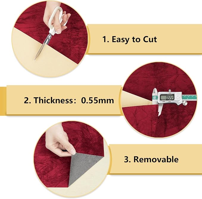 Wallercity Textured Red Velvet Wallpaper Self Adhesive Felt Drawer Liner - Image 8