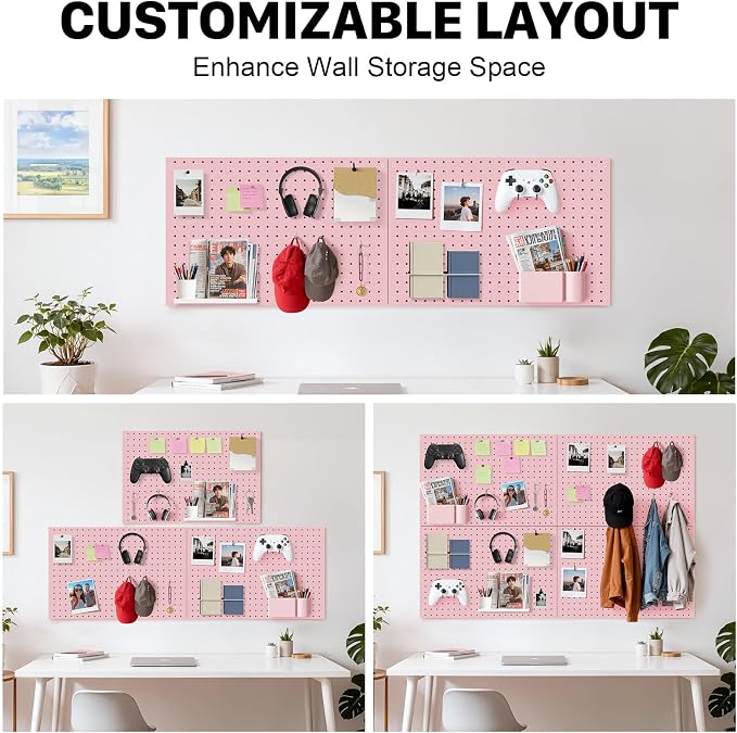Peg Board, 3 Pack Metal Pegboard Panels Pink Pegboards Wall Organizer - Image 7