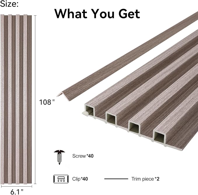 8-Pack WPC Wall Panels 108’’ x 6.1’’ 3D Slat Wall Panel Acoustic Wall Paneling - Image 2