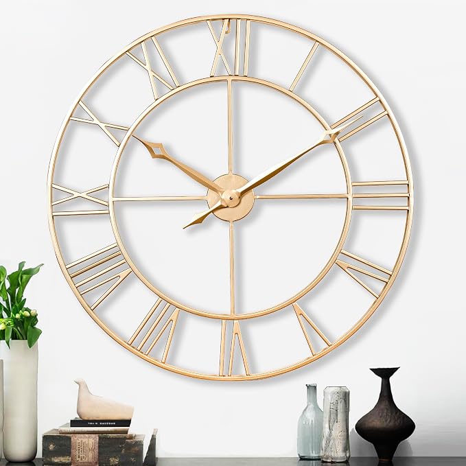 CLXEAST Champagne Gold 30 Inch Wall Clock, Large Modern Metal Roman Numeral - Image 9