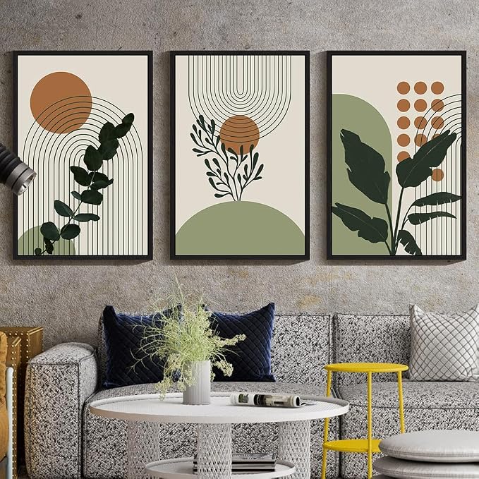 PHOPAGO Boho Plant Wall Art Green Botanical Bohemain Framed Wall Printing by PHOPAGO
