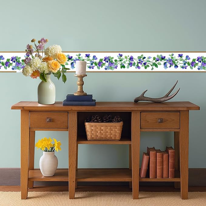 Purple Blue Floral Wallpaper Border 196x4 Inch Peel and Stick Wall Border Self - Image 6
