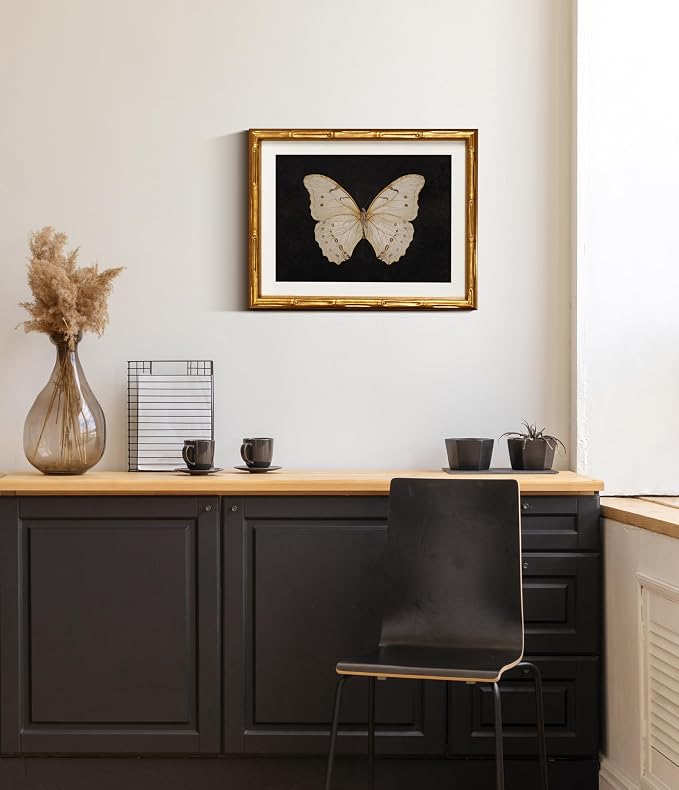InSimSea Gold Bamboo Framed Canvas Wall Art, Retro White Butterfly Animal - Image 2