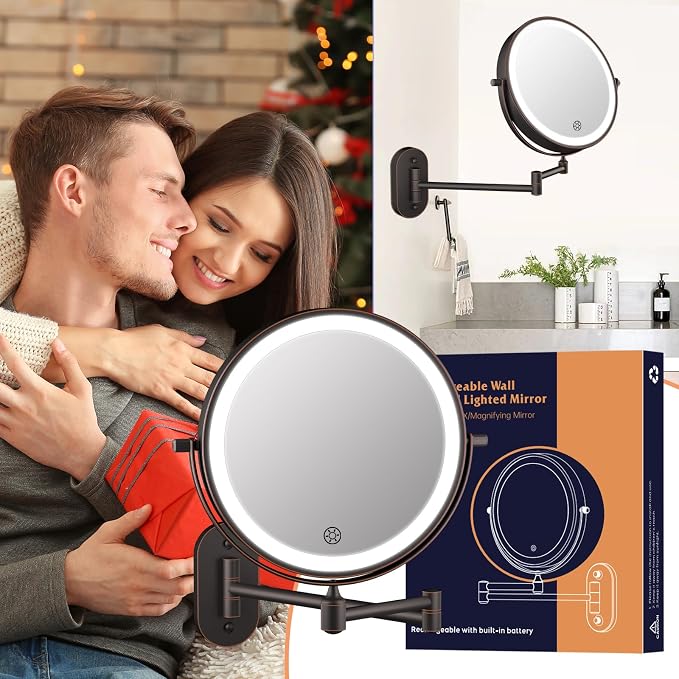 5000mAh Rechargeable Wall Mounted Lighted Makeup Vanity Mirror Double Sided 1X - Image 7