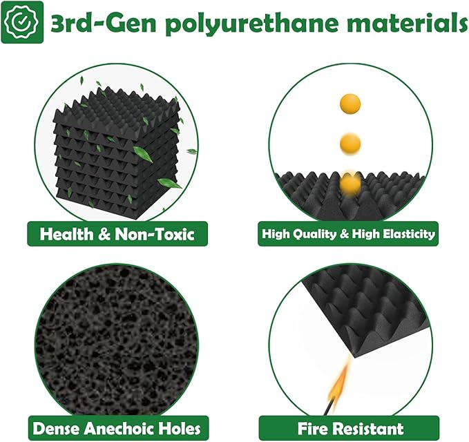 12 Pack 1.5"X12"X12" Acoustic Foam, Self Adhesive Sound Proof Egg Crate Foam - Image 4