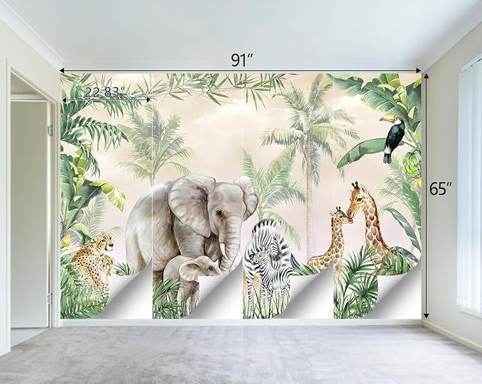 Tropical Animal Plants wallpeper Nursery Kids Bedroom Elephant wall Mural - Image 4