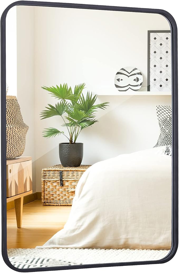 ZenStyle Black Metal Framed Rectangular Wall Mirror 22" x 30" Bathroom Mirror by ZenStyle