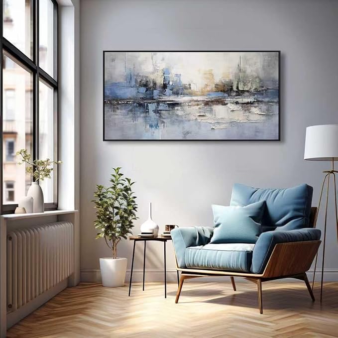 Abstract Wall Art Blue and White Reflection Large Size Framed Artwork Wall - Image 3