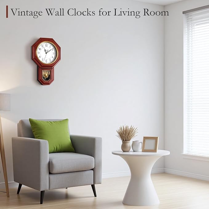 Regulator Wall Clock with Pendulum, Imitation Red Wood Plastic Wall Clock - Image 3