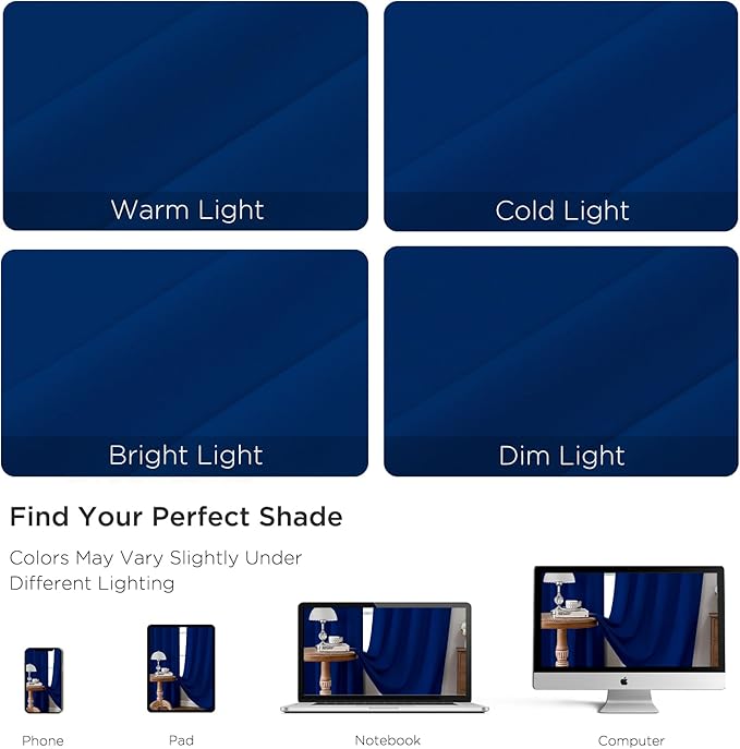 CUCRAF Royal Blue Blackout Curtains 45 inch Length 2 Panels Set, Rod Pocket - Image 3