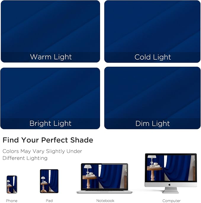 CUCRAF Royal Blue Blackout Curtains 63 inch Length 2 Panels Set, Rod Pocket - Image 3