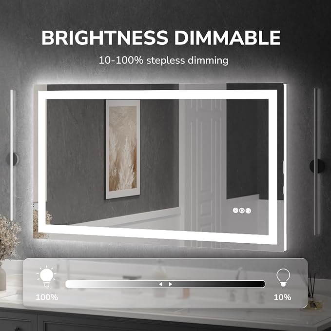 USHOWER LED Bathroom Mirror 55x30 Inch Tempered Glass - Image 3