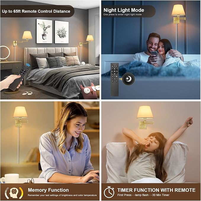 TRLIFE Dimmable Wall Sconce, Remote Control Dimming 10-100% and Adjustable - Image 3