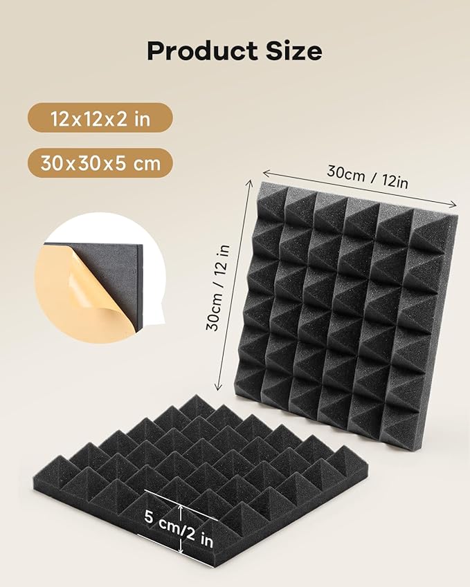 SD SODOCT 36 Pack 12 x 12 x 2 Inches Pyramid Acoustic Foam Panels, High Density - Image 4
