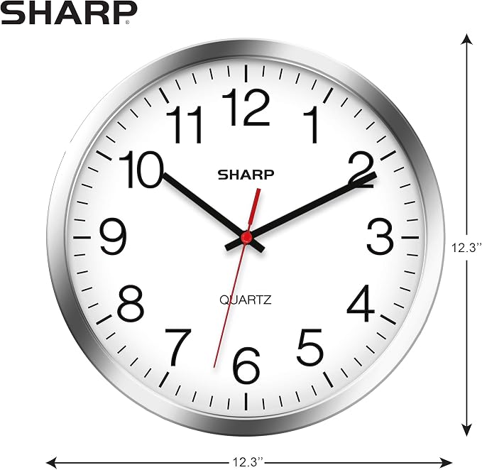 Sharp Wall Clock – Silver/Chrome, Silent Non Ticking 12 Inch Quality Quartz - Image 3