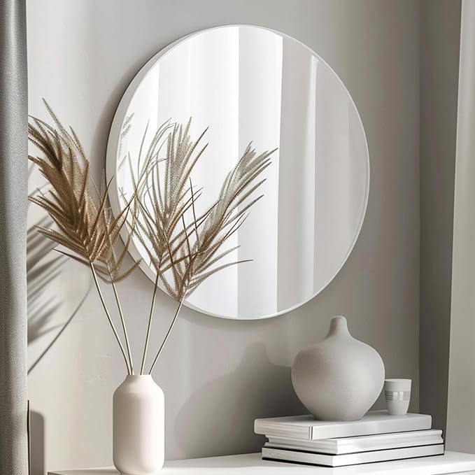Sunniry White Round Mirror, Matte Metal Frame Round Mirrors, Circle Mirrors - Image 3