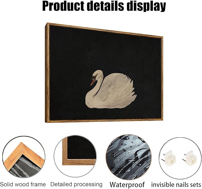 OIQArtOIQ Vintage Framed Wall Art Moody Grace Swan Canvas Art Prints Rustic - Image 4