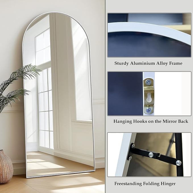 Dewfig Arched White Full Length Mirror, Large Floor Mirror, Full Body Mirrors - Image 6