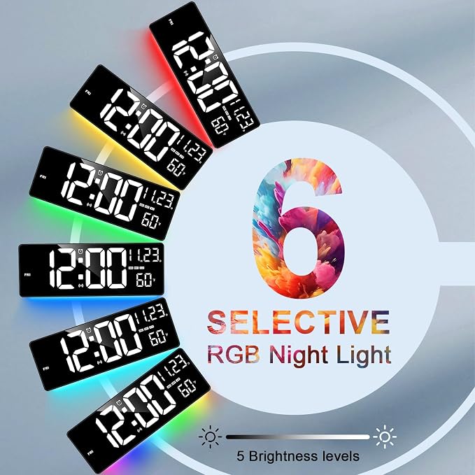 16" Bluetooth Large Digital Wall Clock/Auto Time Sync, 10 RGB Colors Digital - Image 5