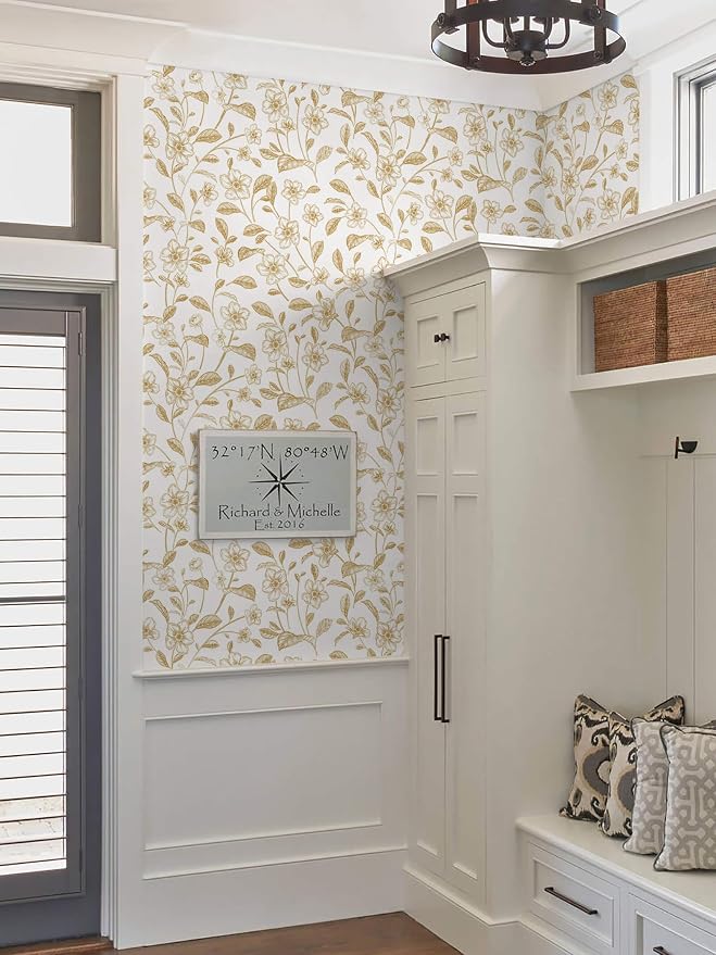 Heroad Floral Wallpaper Peel and Stick White and Gold Contact Paper Boho Peel - Image 4