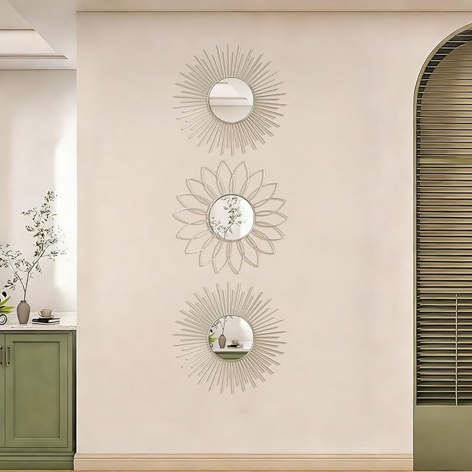 3 Pack Metal Mirrors for Wall Sunburst Wall Mirrors Home Décor Decorative - Image 4