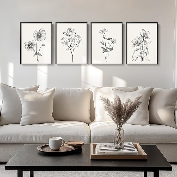 Framed Black and White Floral Wall Art by Cuspin