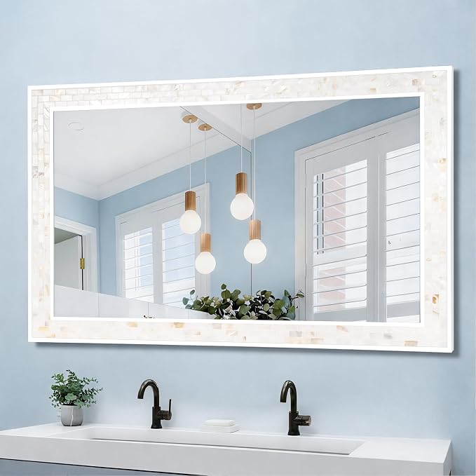 Tanmicoshomy 24 x 47 Inch White Rectangle Wall Mirror, Natual Shell Framed by Tanmicoshomy